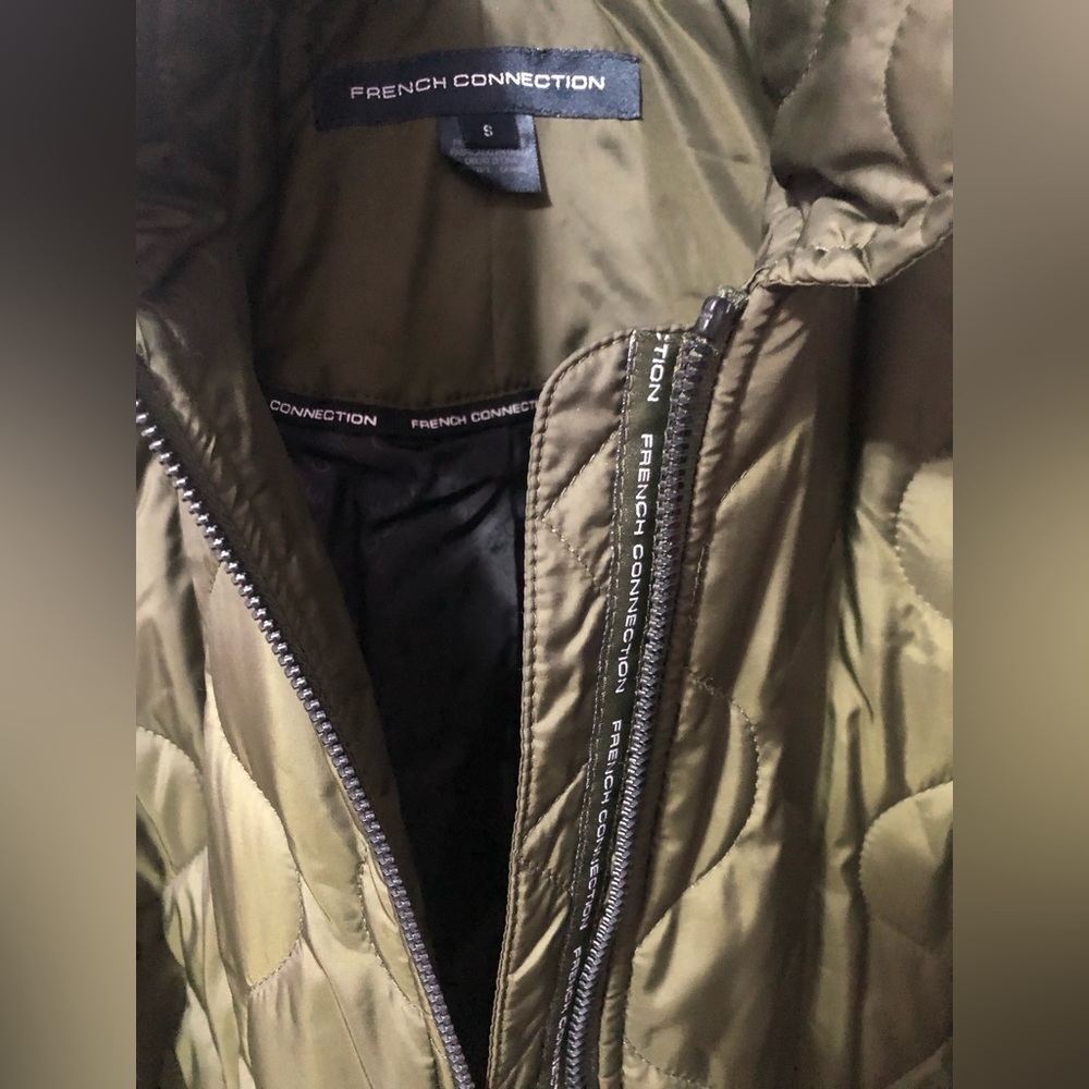 French Connection Puffer Olive Green Jacket with cap for Women - Picture 4 of 9